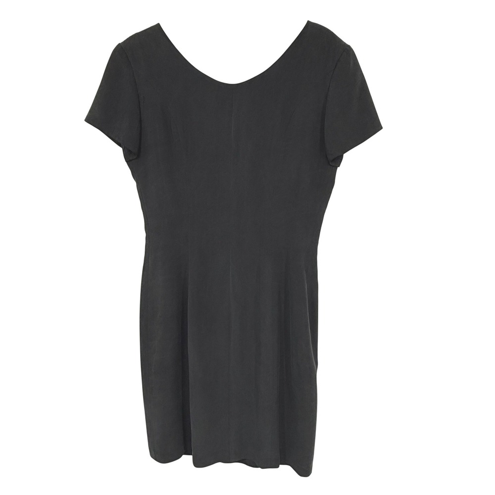 New York Studio Button Front Dress Womens 6 Black Good 100% Silk V-Neck Vintage - Picture 2 of 9